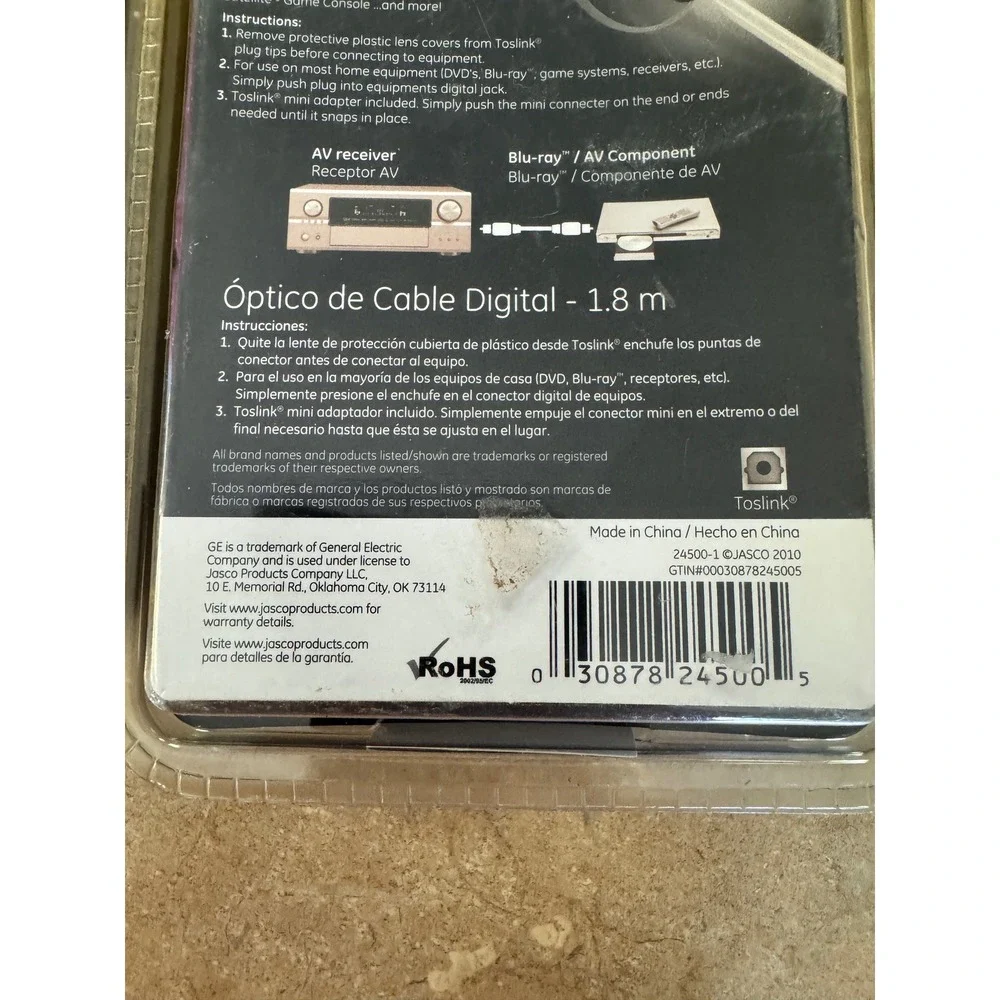 GE Ultra Pro 6ft Digital Audio Fiber Optic Toslink Cable 24500 Lot of 2 New
